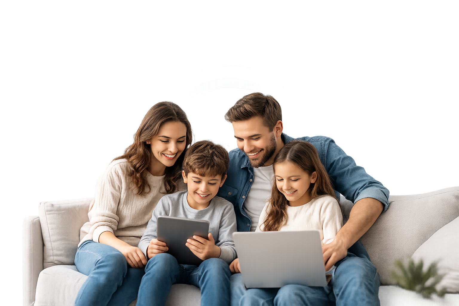Família utilizando internet fibra óptica da Unifique